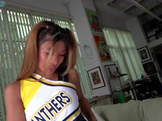 Cheerleader Clara Trinity jerks off Mr. POV in the point-of-view hand job clip Coach! It Doesn't Fit!!