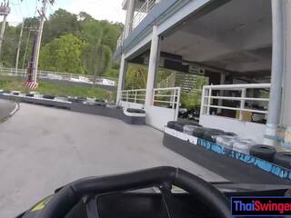 Real amateur Asian teen amateur GF from Thailand go karting and porn