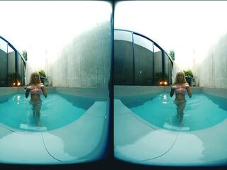 3d-vr video- - blondine aziatisch met groot tieten in zwembad