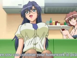 Anime hottie in glasses gets big tits teased